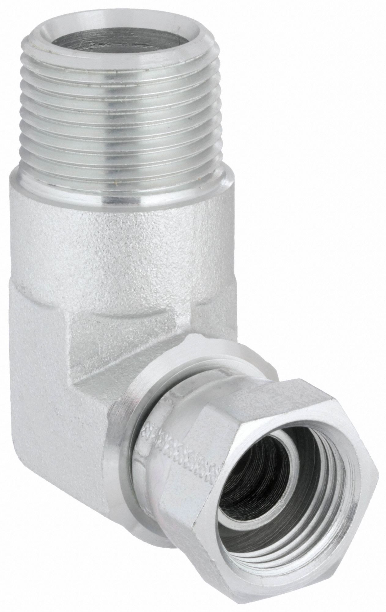 Hydraulic Hose Adapter: 1/2 in x 3/4 in Fitting Size, Female x Male, NPSM x NPTF, Swivel, 90° Elbow