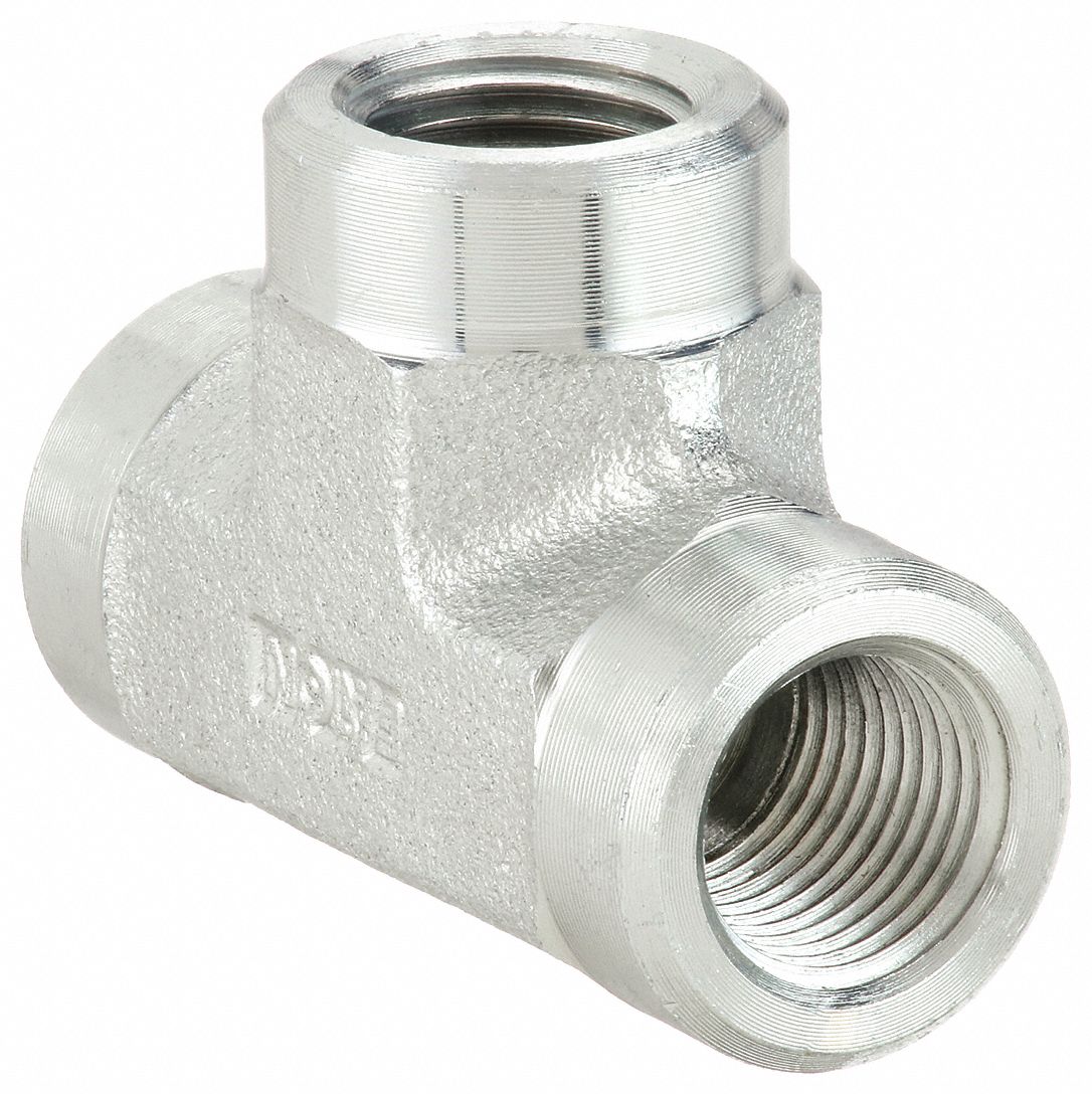 Hydraulic Hose Adapter: 1/2 in x 1/2 in x 1/2 in Fitting Size, Female x Female x Female, Rigid, Tee