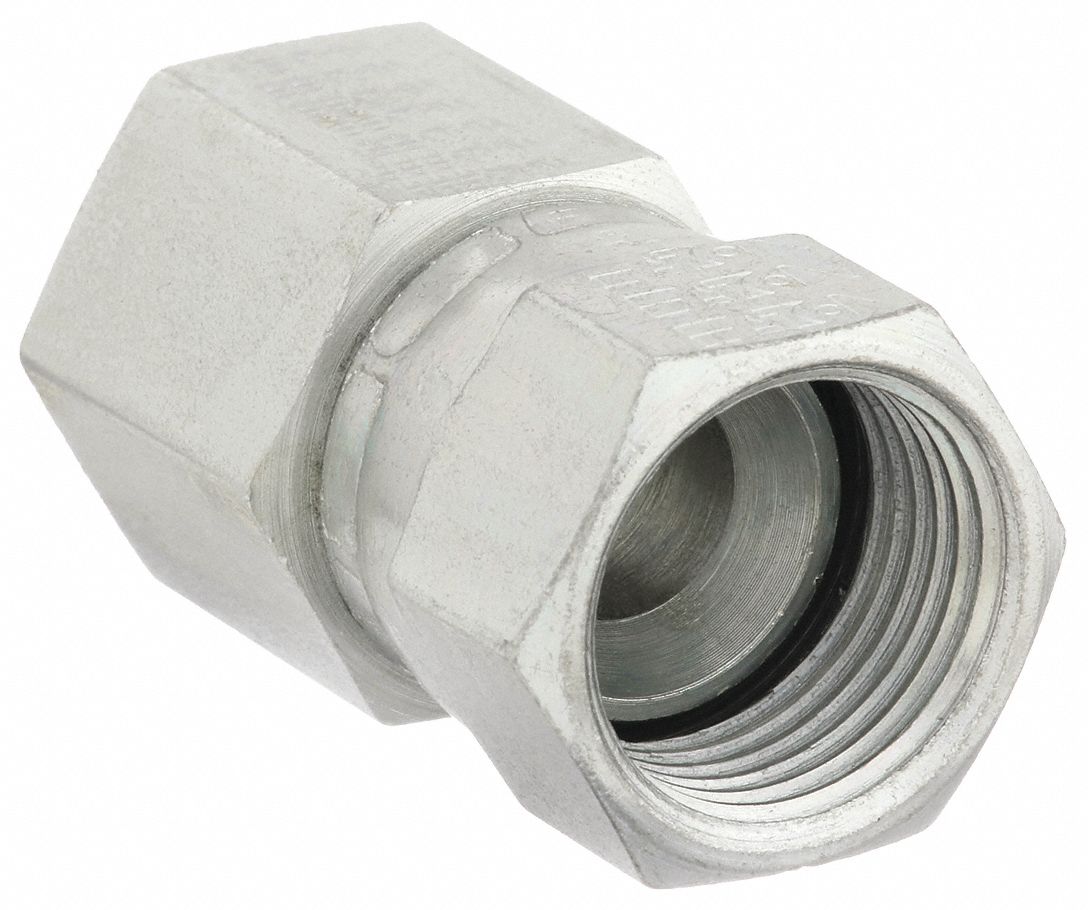 Hydraulic Hose Adapter: 1/4 in x 5/16 in Fitting Size, Female x Female, NPTF x JIC, Swivel, Straight