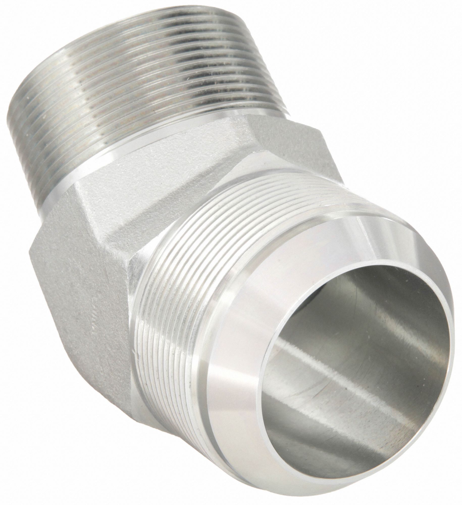 Hydraulic Hose Adapter: 2 in x 2 in Fitting Size, Male x Male, NPTF x JIC, Rigid, 45° Elbow