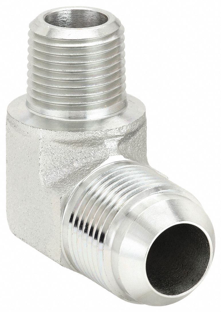 Hydraulic Hose Adapter: 1 in x 1 1/4 in Fitting Size, Male x Male, NPTF x JIC, Rigid, 90° Elbow