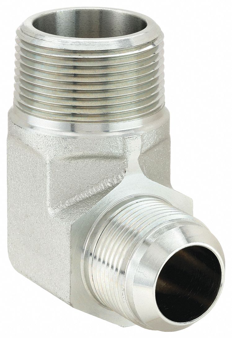 Hydraulic Hose Adapter: 1 1/4 in x 1 in Fitting Size, Male x Male, NPTF x JIC, Rigid, 90° Elbow