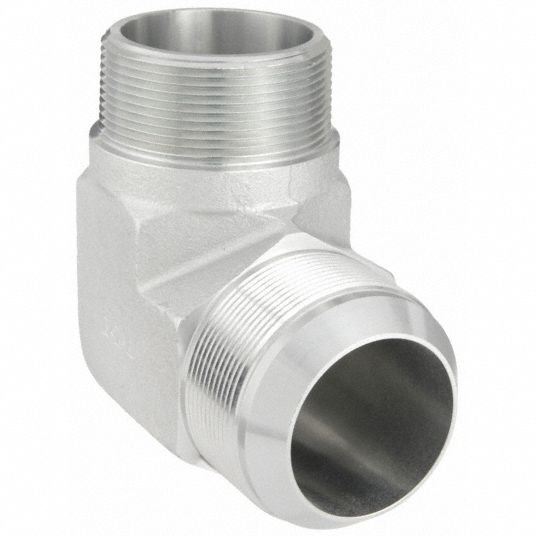 Hydraulic Hose Adapter: 2 in x 2 in Fitting Size, Male x Male, NPTF x JIC,  Rigid, 90° Elbow