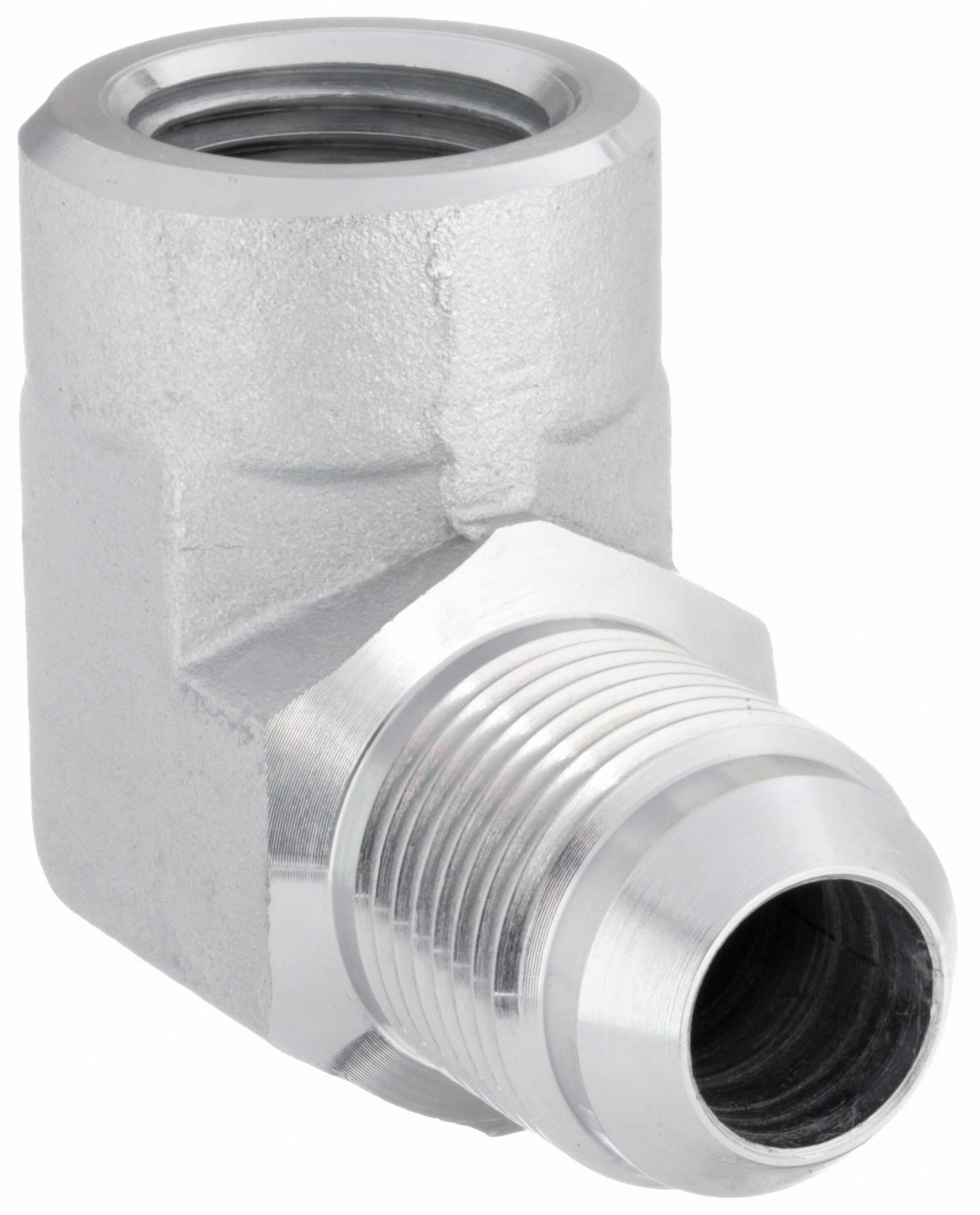 Hydraulic Hose Adapter: 1/2 in x 5/8 in Fitting Size, Female x Male, NPTF x JIC, Rigid, 90° Elbow