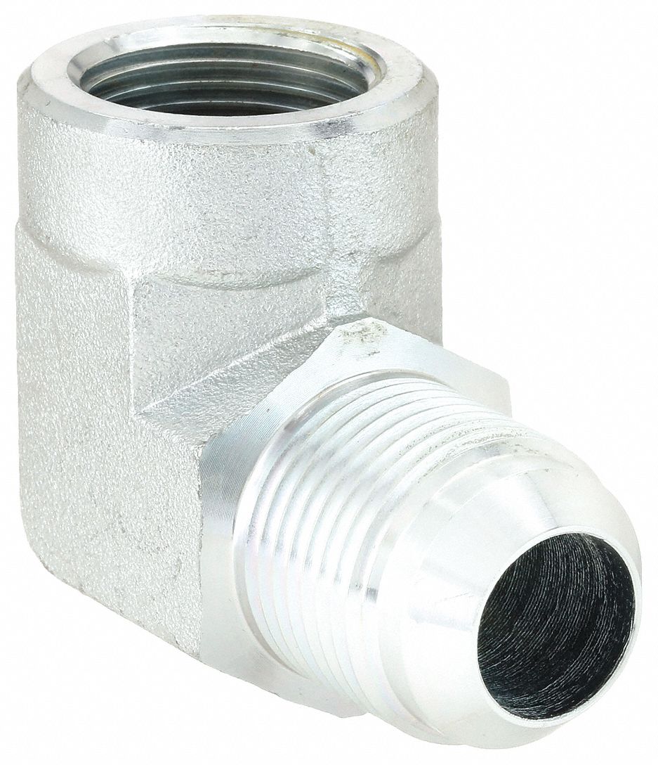 Hydraulic Hose Adapter: 1 in x 1 in Fitting Size, Female x Male, NPTF x JIC, Rigid, 90° Elbow