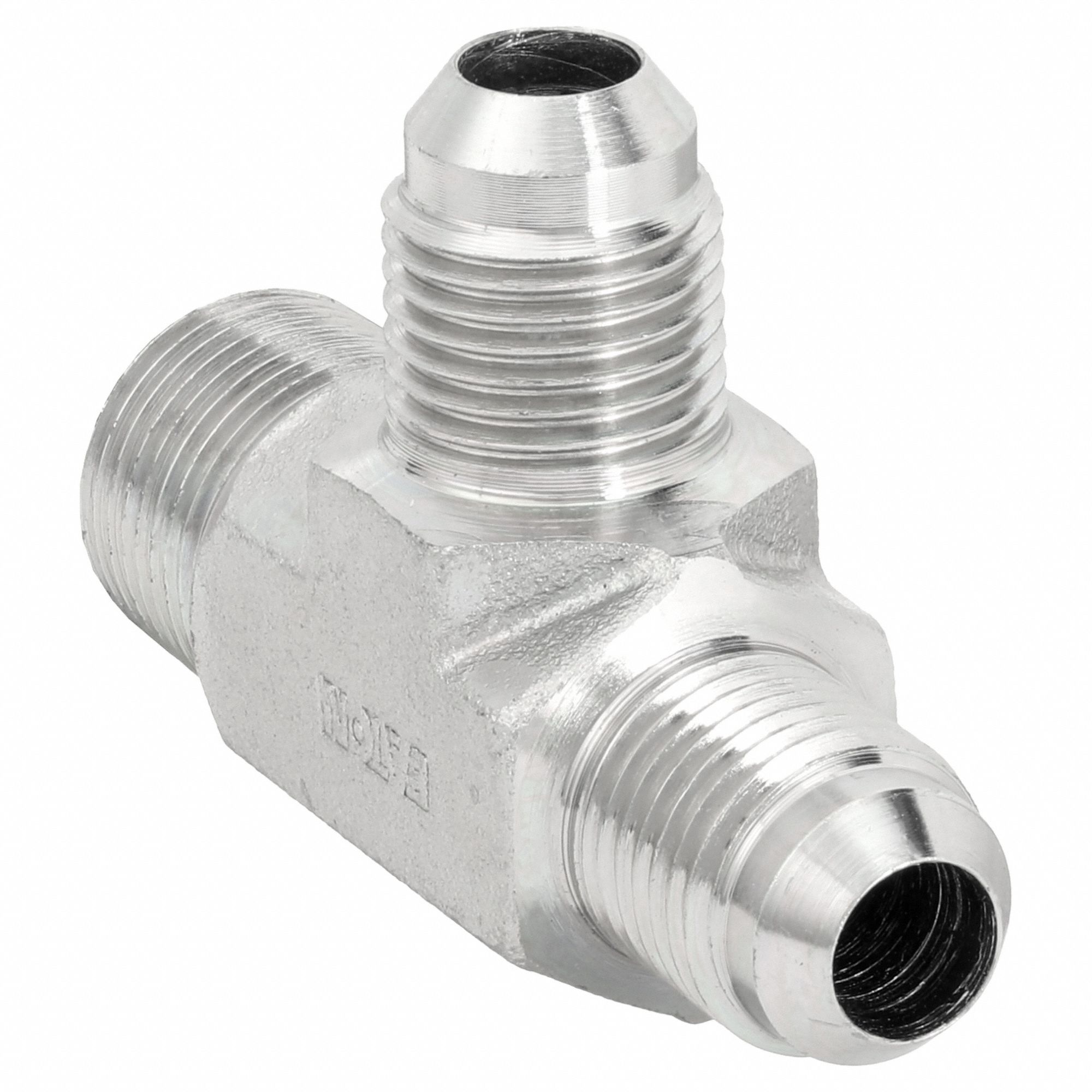 Hydraulic Hose Adapter: 1 in x 1 in x 1 in Fitting Size, Male x Male x Male, NPTF x JIC x JIC, Rigid