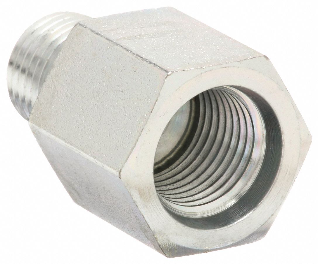 Hydraulic Hose Adapter: 1/4 in x 3/8 in Fitting Size, Male x Male, NPTF x ORB, Rigid, Straight