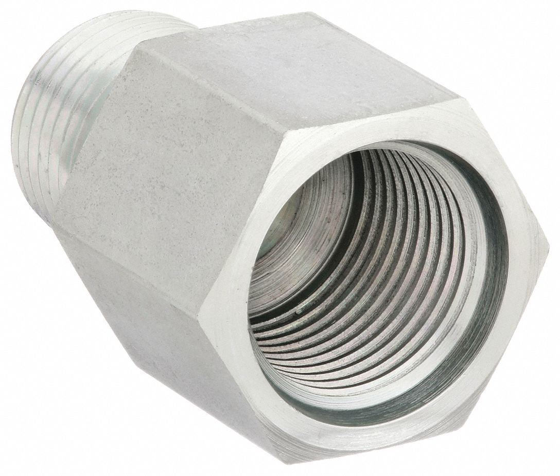 Hydraulic Hose Adapter: 3/8 in x 1/2 in Fitting Size, Male x Male, NPTF x ORB, Rigid, Straight