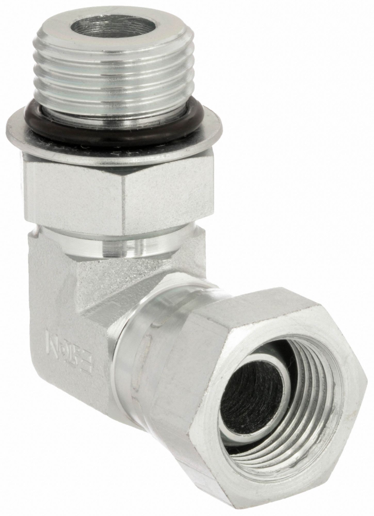 Hydraulic Hose Adapter: 1/4 in x 3/8 in Fitting Size, Female x Male, NPSM x ORB, Swivel, 90° Elbow