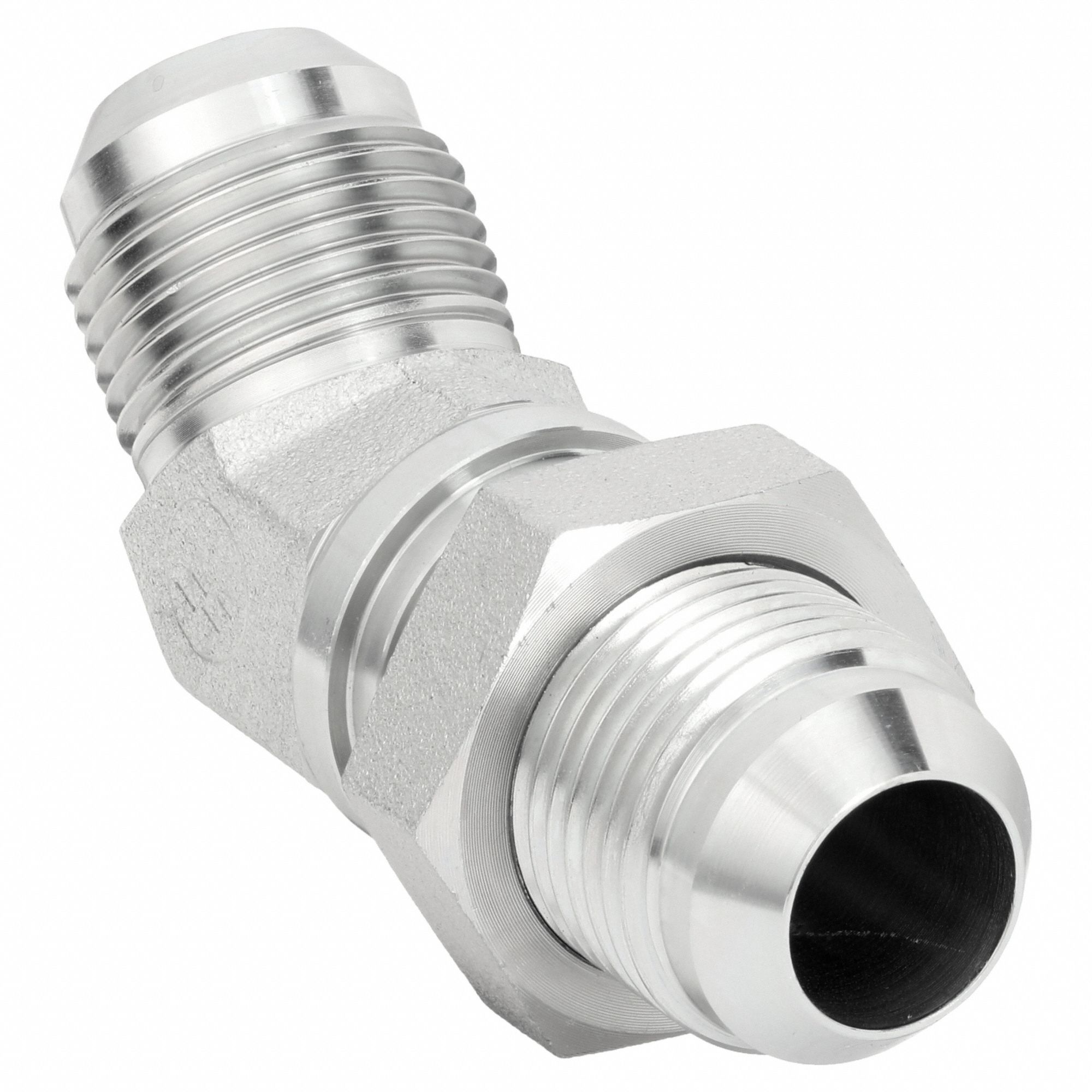 Hydraulic Hose Adapter: 1 in x 1 in Fitting Size, Male x Male, JIC x JIC, Rigid, 45° Elbow