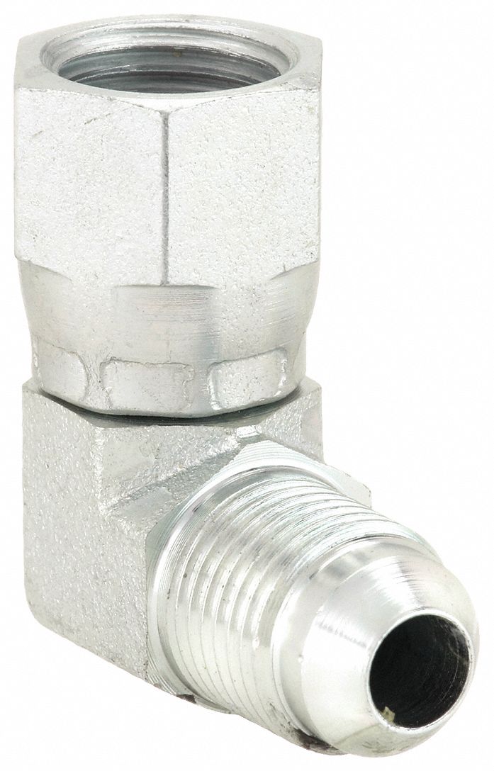 Hydraulic Hose Adapter: 5/16 in x 5/16 in Fitting Size, Female x Male, JIC x JIC, Swivel, 90° Elbow