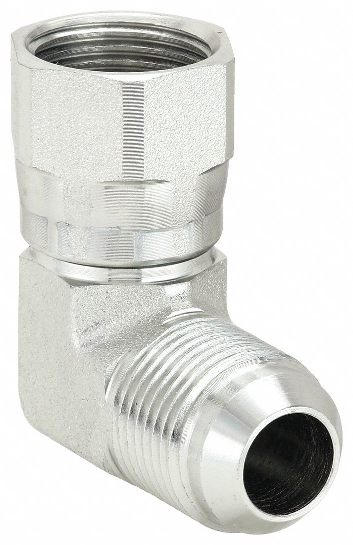 Hydraulic Hose Adapter: 5/8 in x 5/8 in Fitting Size, Female x Male, JIC x JIC, Swivel, 90° Elbow
