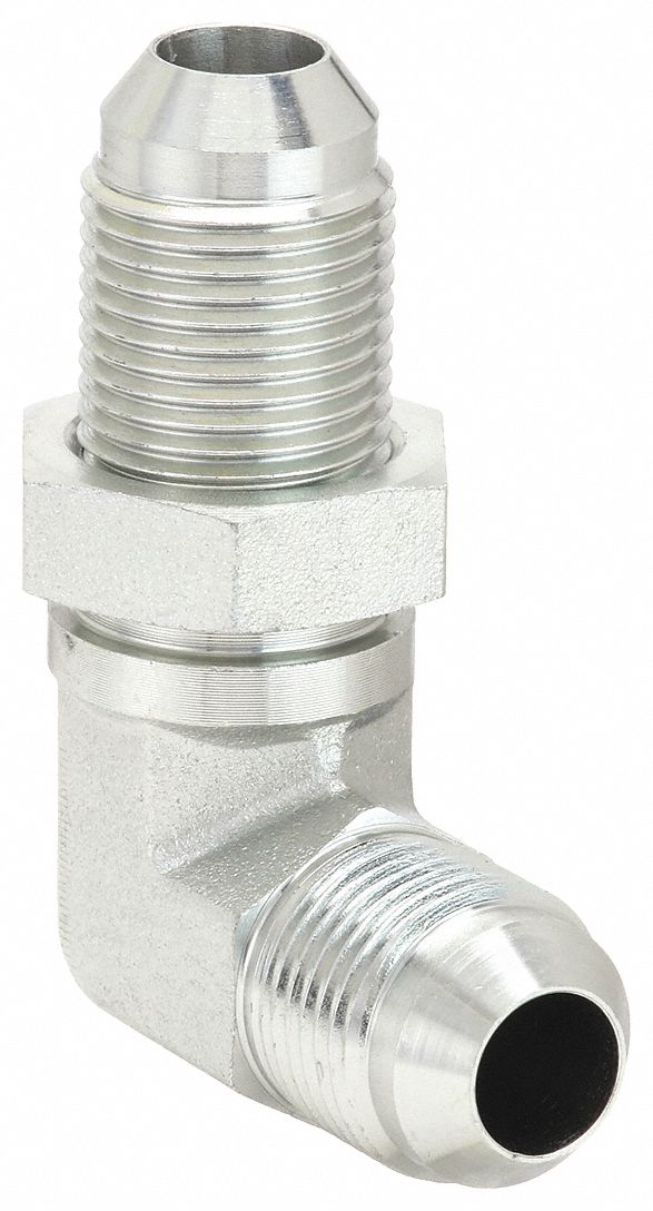 Hydraulic Hose Adapter: 1/2 in x 1/2 in Fitting Size, Male x Male, JIC x JIC, Rigid, 90° Elbow