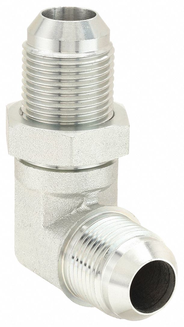 Hydraulic Hose Adapter: 3/4 in x 3/4 in Fitting Size, Male x Male, JIC x JIC, Rigid, 90° Elbow