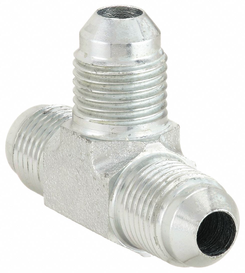 Hydraulic Hose Adapter: 1/4 in x 1/4 in x 1/4 in Fitting Size, Male x Male x Male, JIC x JIC x JIC