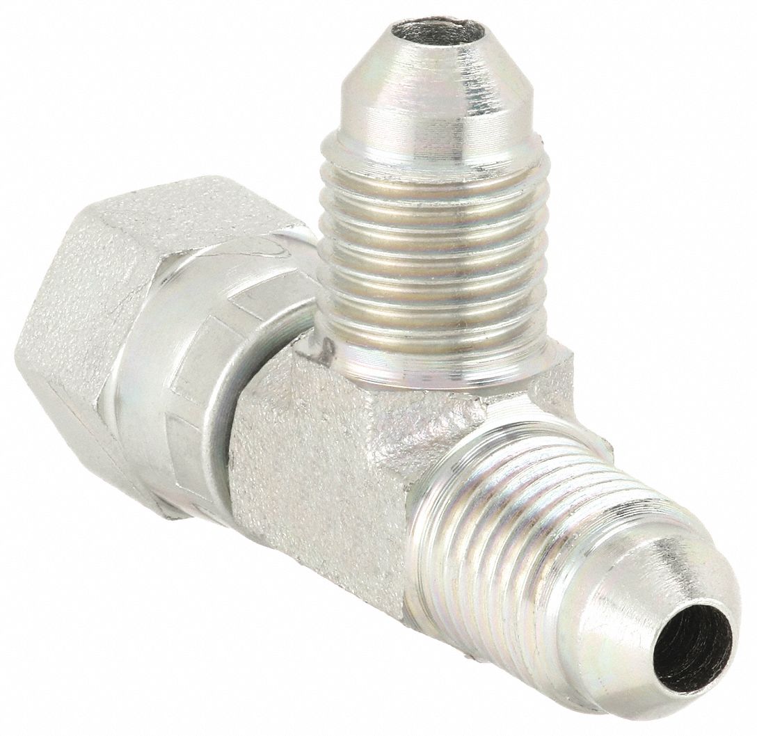 Hydraulic Hose Adapter: 1/4 in x 1/4 in x 1/4 in Fitting Size, Female x Male x Male, JIC x JIC x JIC