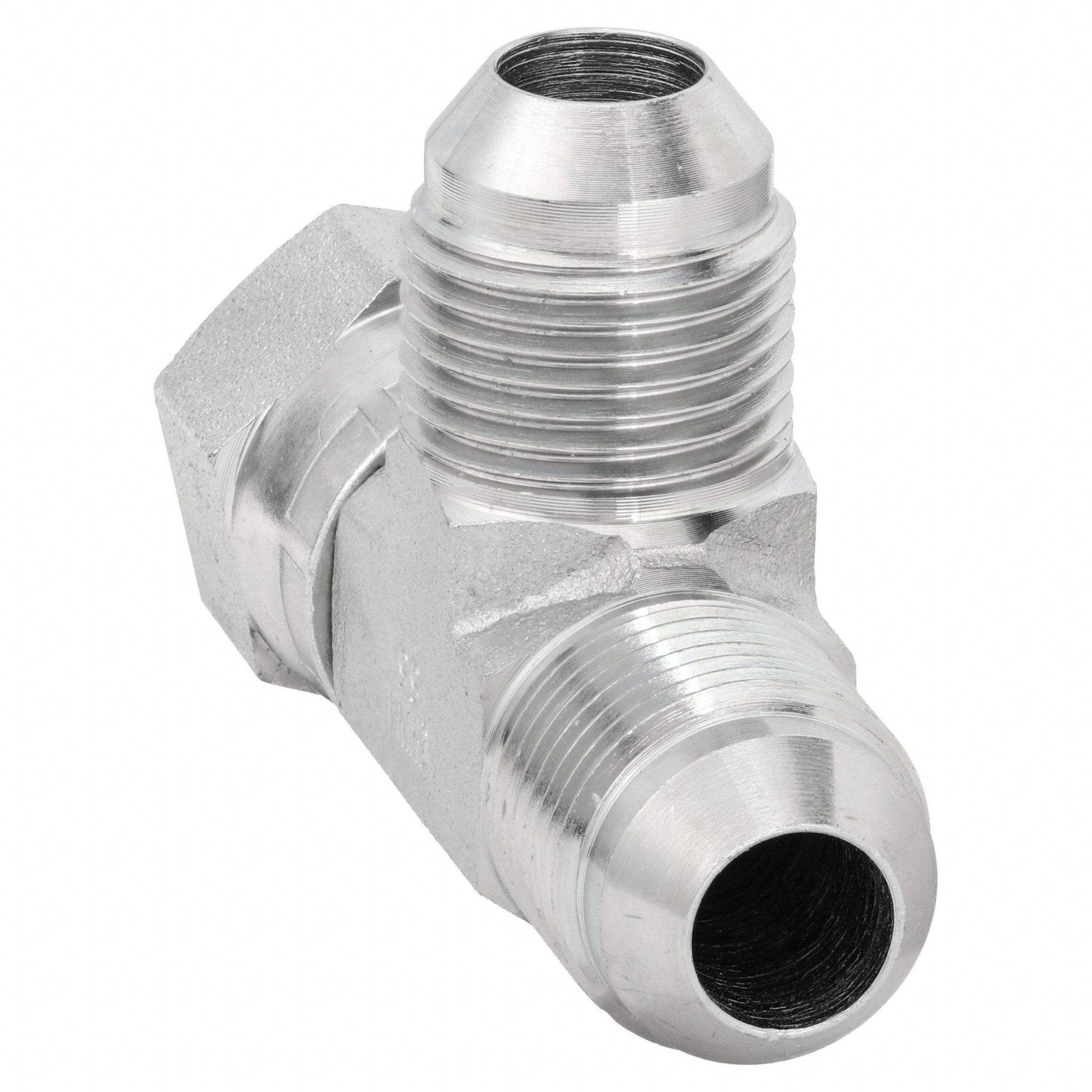 Hydraulic Hose Adapter: 1/2 in x 1/2 in x 1/2 in Fitting Size, Male x Male x Female, JIC x JIC x JIC