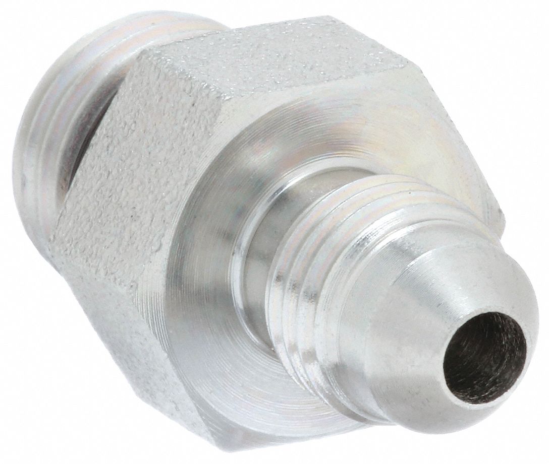 Hydraulic Hose Adapter: 3/8 in x 1/4 in Fitting Size, Male x Male, ORB x JIC, Rigid, Straight