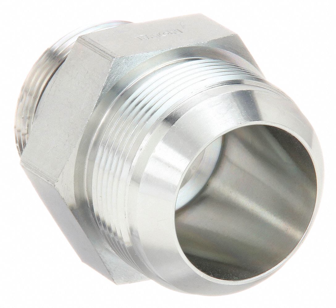 Hydraulic Hose Adapter: 1 1/4 in x 1 1/2 in Fitting Size, Male x Male, ORB x JIC, Rigid, Straight