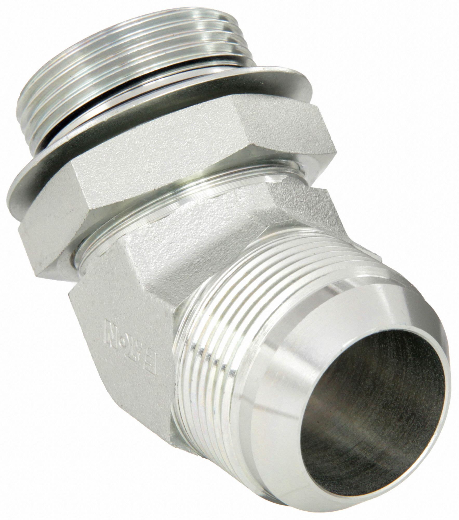 Hydraulic Hose Adapter: 1 1/4 in x 1 1/4 in Fitting Size, Male x Male, ORB x JIC, Rigid, 45° Elbow