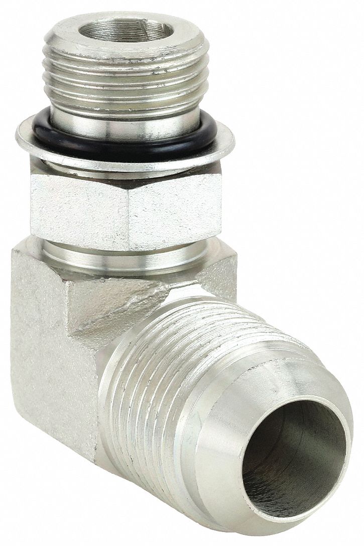 Hydraulic Hose Adapter: 5/8 in x 3/4 in Fitting Size, Male x Male, ORB x JIC, Rigid, 90° Elbow