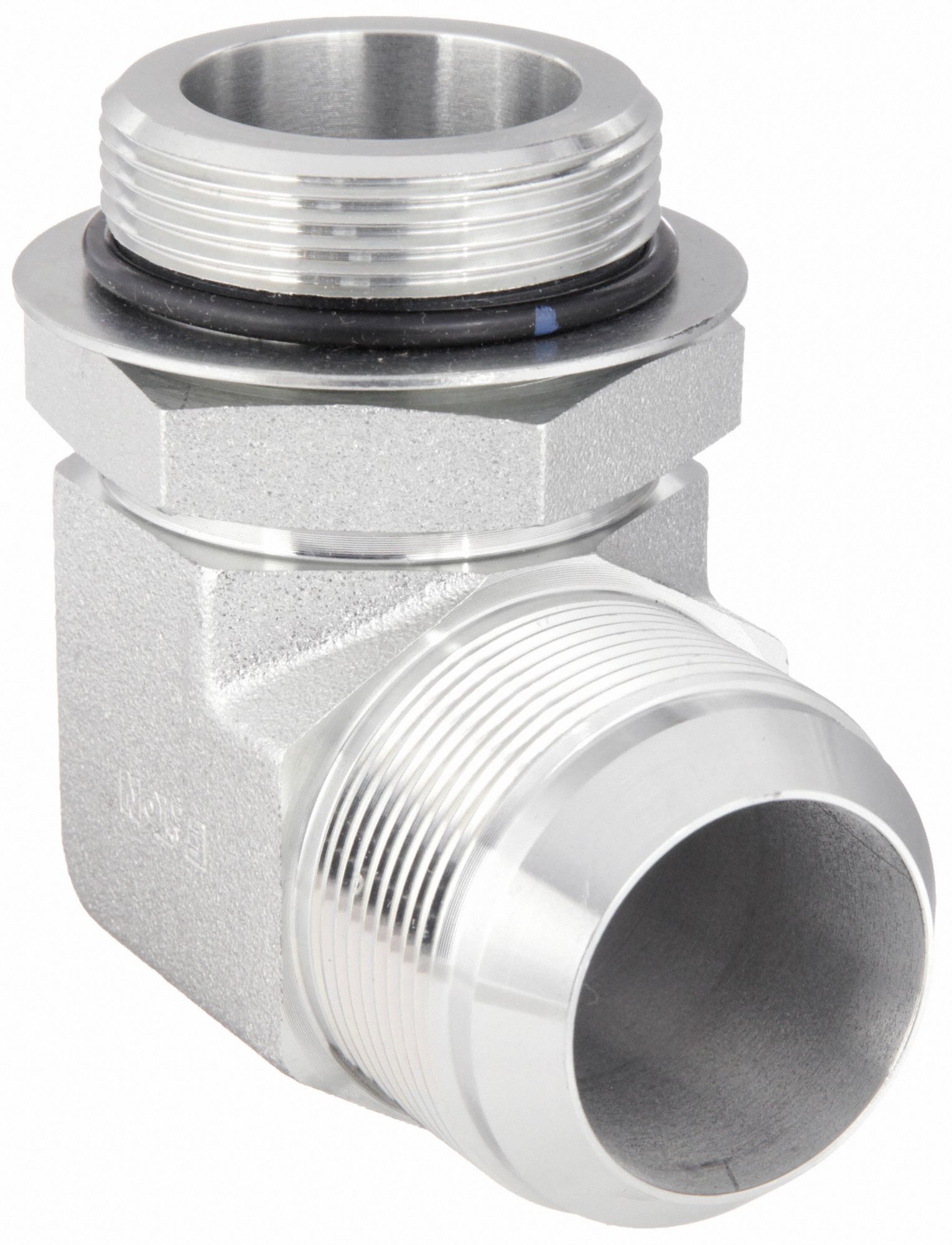 Hydraulic Hose Adapter: 1 1/2 in x 1 1/2 in Fitting Size, Male x Male, ORB x JIC, Rigid, 90° Elbow