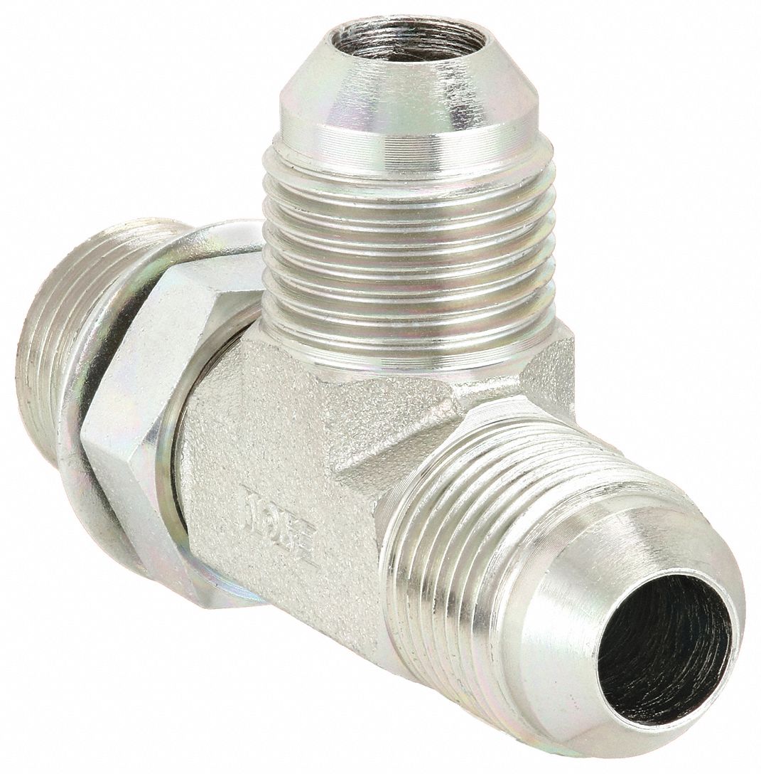 Hydraulic Hose Adapter: 5/8 in x 5/8 in x 5/8 in Fitting Size, Male x Male x Male, ORB x JIC x JIC
