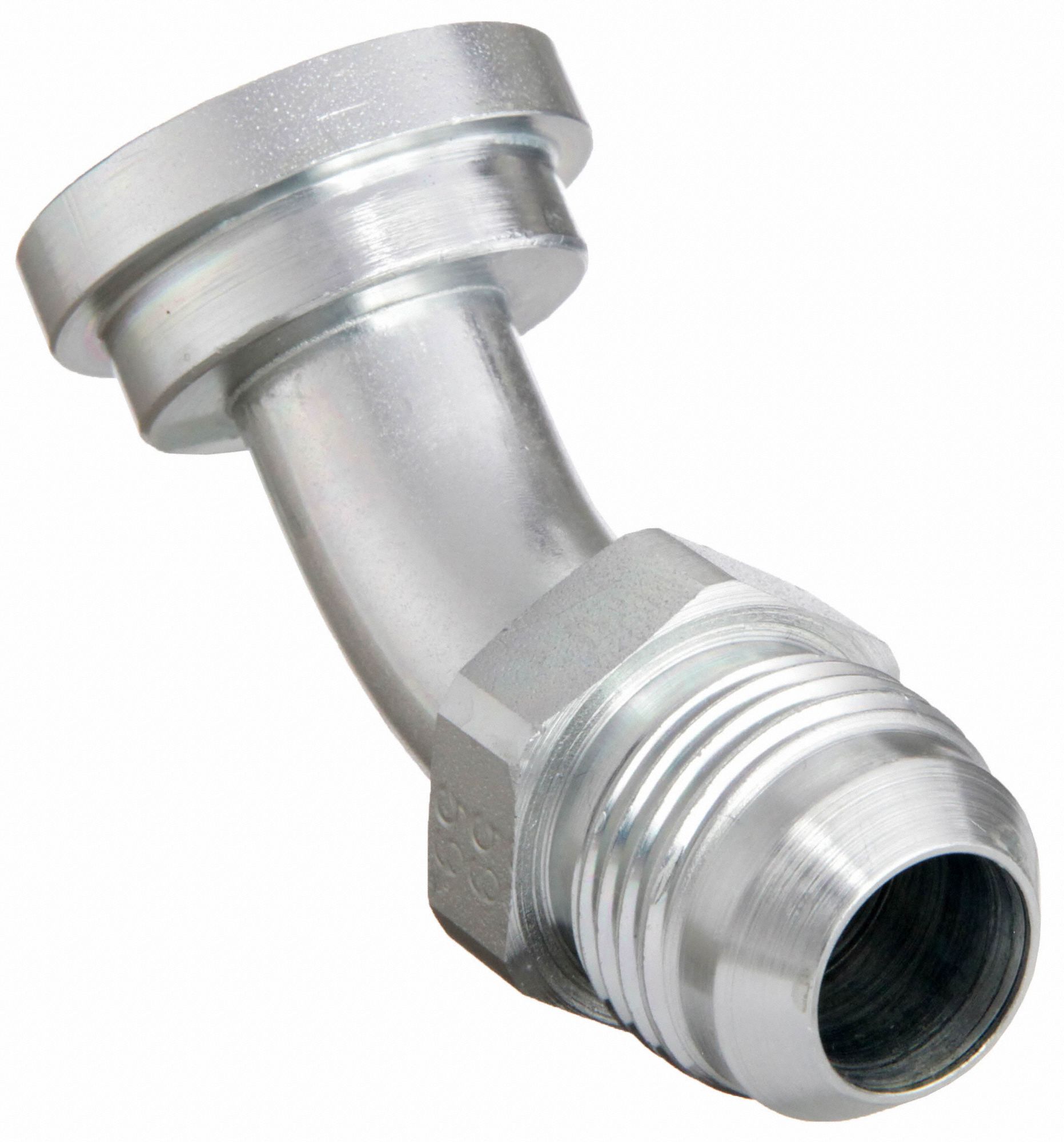 Hydraulic Hose Adapter: 1 in x 1 in Fitting Size, Male x Male, Flange x JIC, Rigid, 45° Elbow