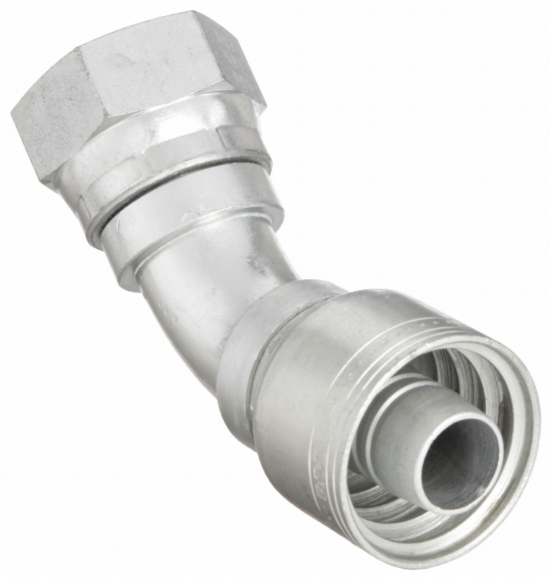 Hydraulic Crimp Fitting: Steel x Steel, 45° Elbow, -12 For Hose Dash Size, JIC x Crimp