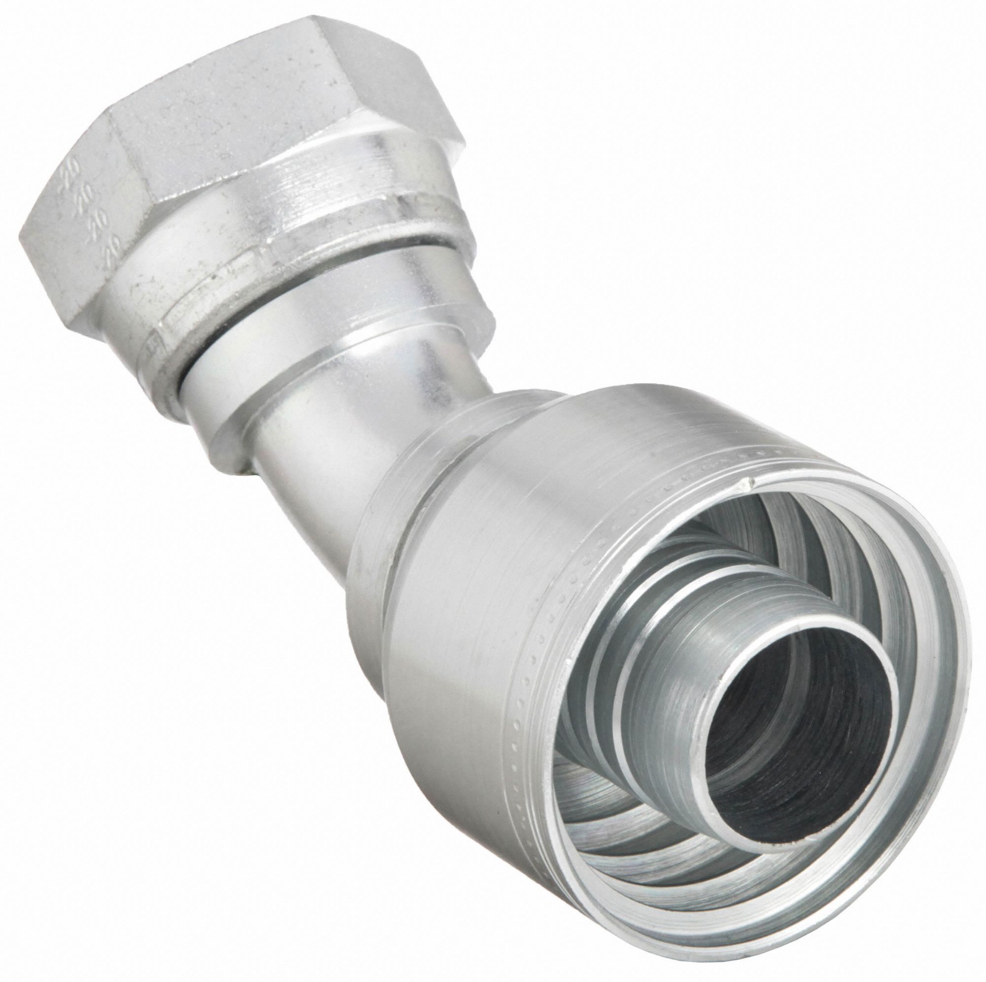 Hydraulic Crimp Fitting: Steel x Steel, 45° Elbow, -20 For Hose Dash Size, JIC x Crimp