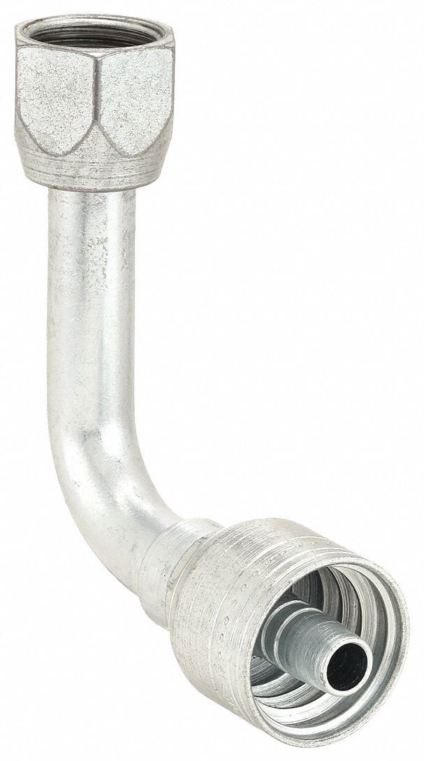 Hydraulic Crimp Fitting: Steel x Steel, 90° Elbow, -10 For Hose Dash Size, JIC x Crimp