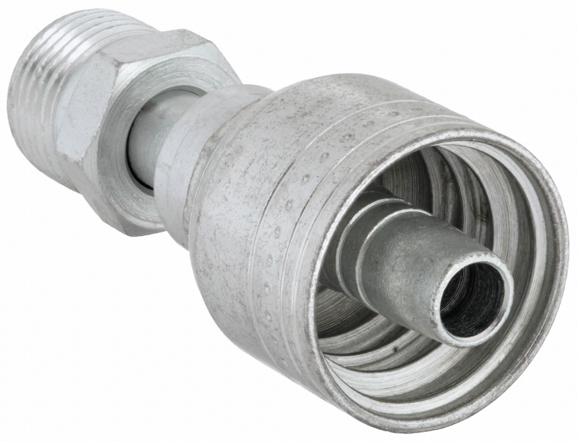 Hydraulic Crimp Fitting: Steel x Steel, Straight, -6 For Hose Dash Size, Male x Genderless