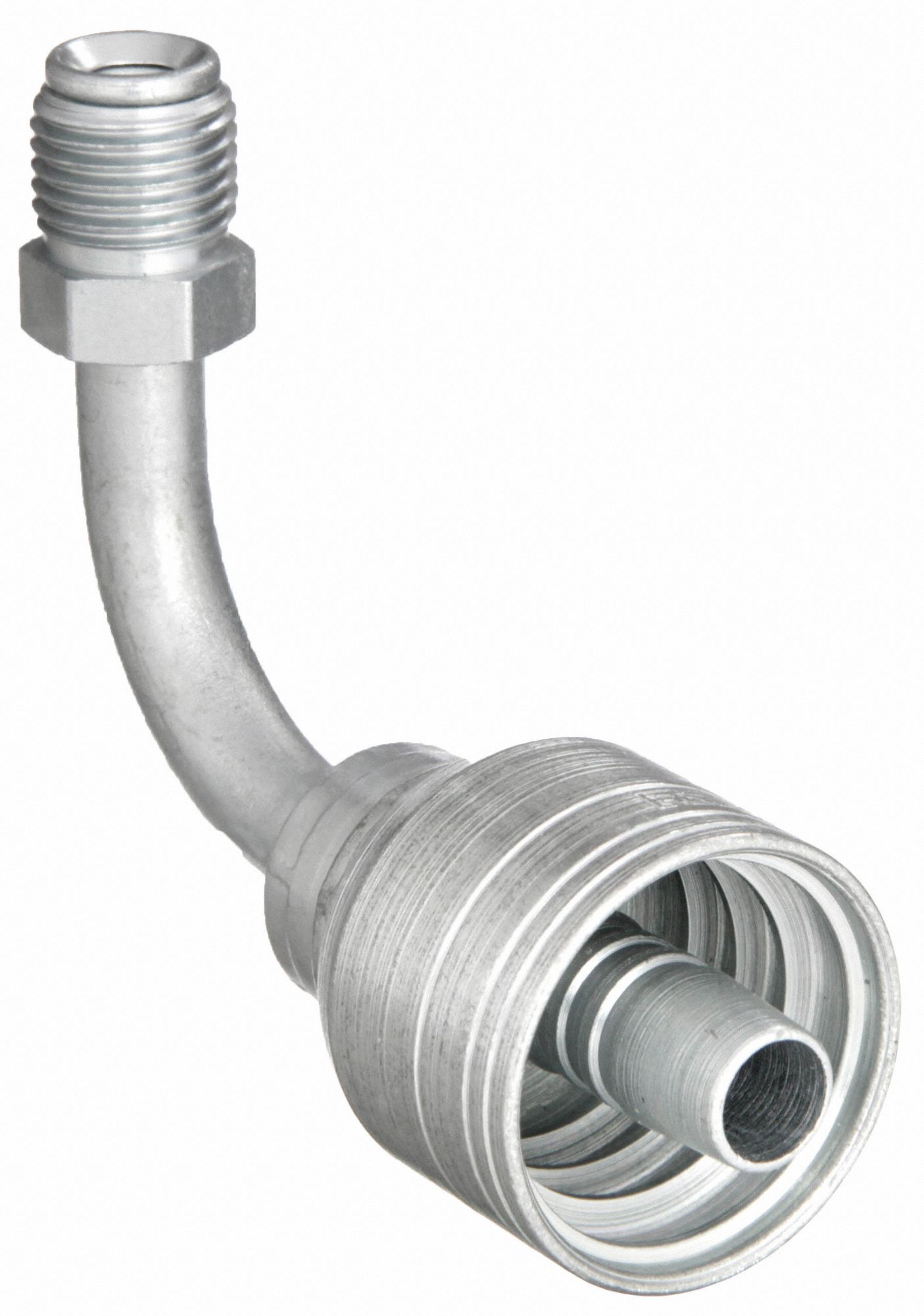 Hydraulic Crimp Fitting: Steel x Steel, 90° Elbow, -4 For Hose Dash Size, Male x Genderless
