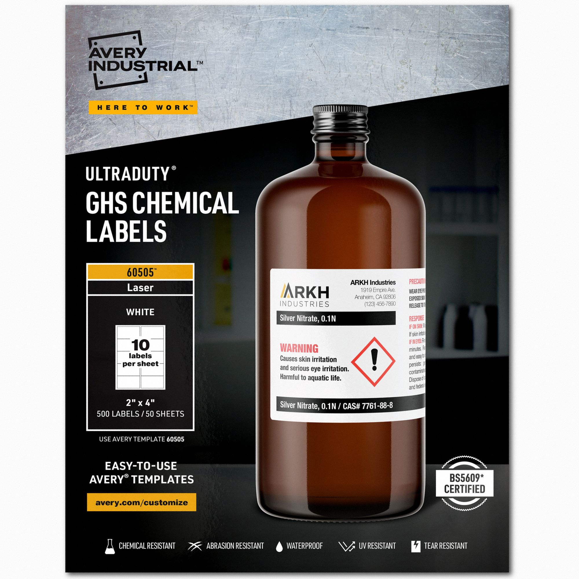 GHS Chemical Laser Printer Label,  Color White,  PK 500
