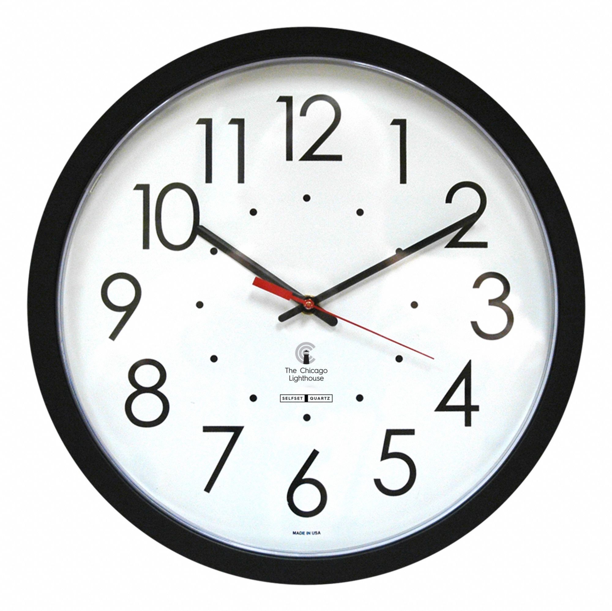 Wall Clock: Memory Chip, Arabic, Round, 14 1/2 in Overall Dia., 12 1/2 in Face Dia., Battery, Analog