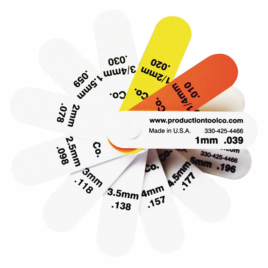 Feeler Gauge: 0.25 mm to 5 mm, Metric, Short Blade, 76 mm Blade Lg, 19 mm Blade Wd