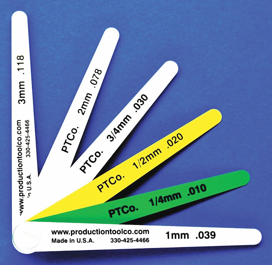 Feeler Gauge: Long Blade, 100 mm Blade Lg, 12 mm Blade Wd, Plastic, +/-5% Tolerance