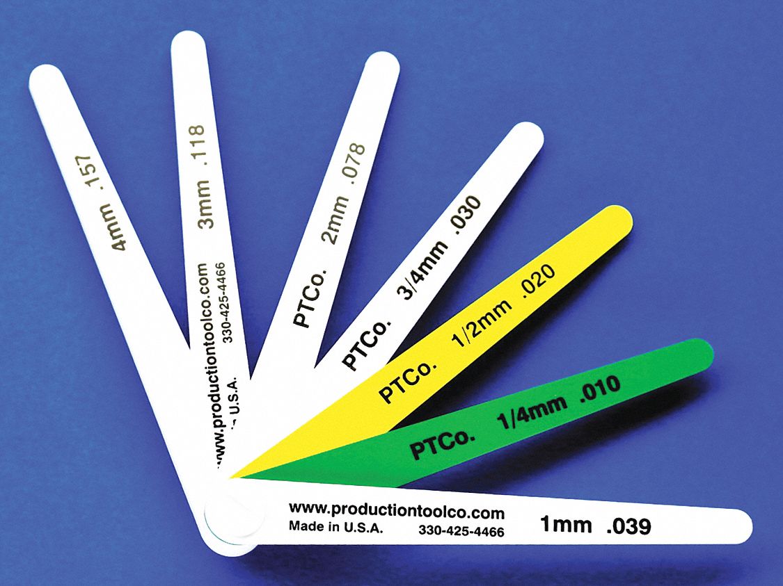 Feeler Gauge: Long Blade, 100 mm Blade Lg, 12 mm Blade Wd, Plastic, +/-5% Tolerance