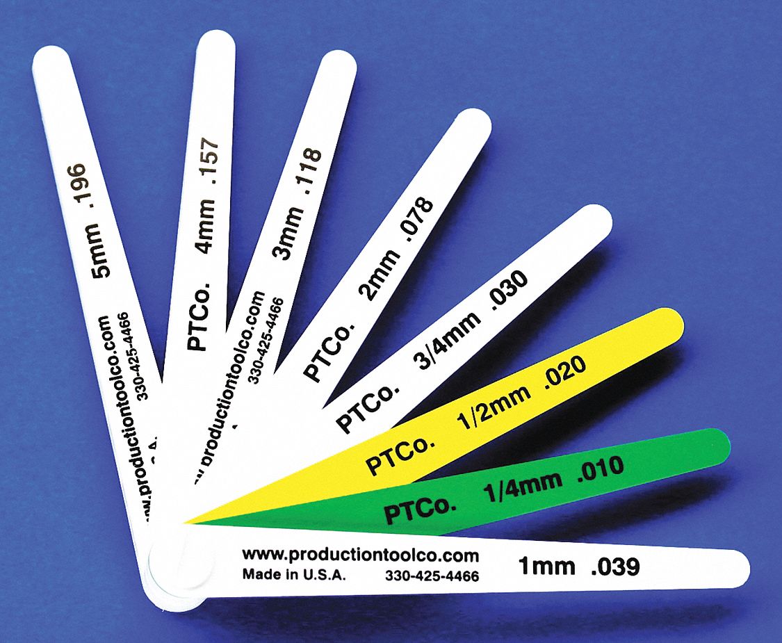 Feeler Gauge: Long Blade, 100 mm Blade Lg, 12 mm Blade Wd, Plastic, +/-5% Tolerance