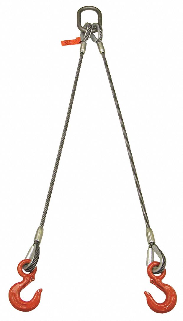 PERMALOC SLING,STEEL ROPE,2-LEG HOOK,1/4X8FT - Wire Rope Slings