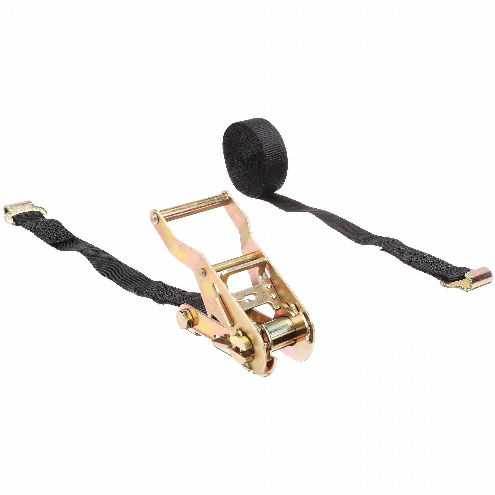 TIE DOWN STRAP, RATCHET, FLAT-HOOK, GEN PURPOSE, 1 IN W, 330 LB WLL, BLACK, 15 FT L