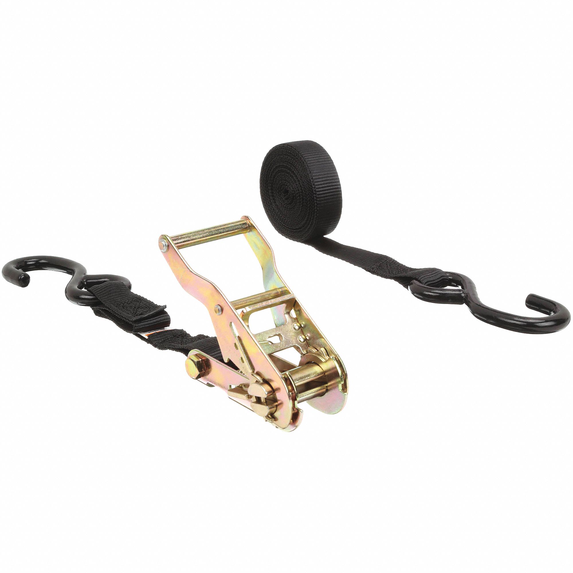 TIE DOWN STRAP, RATCHET, S-HOOK, GEN PURPOSE, 1 IN W, 700 LB WLL, BLACK, 15 FT L