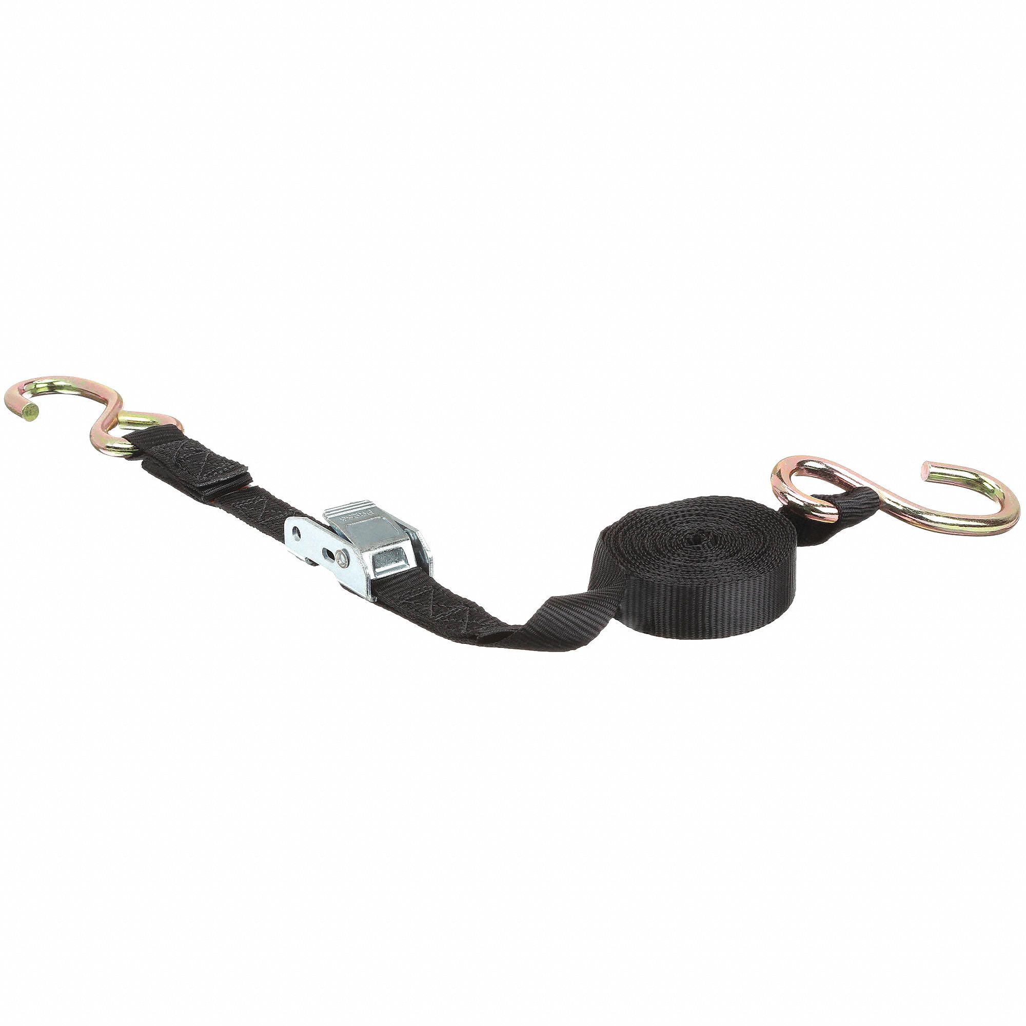 TIE DOWN STRAP, CAM BUCKLE, S-HOOK, GEN PURPOSE, 1 IN W, 330 LB WLL, BLACK, 15 FT L