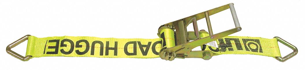 TIE DOWN STRAP, RATCHET, D-RING, GEN PURPOSE, 3 IN W, 5,000 LB WLL, YELLOW, 27 FT L