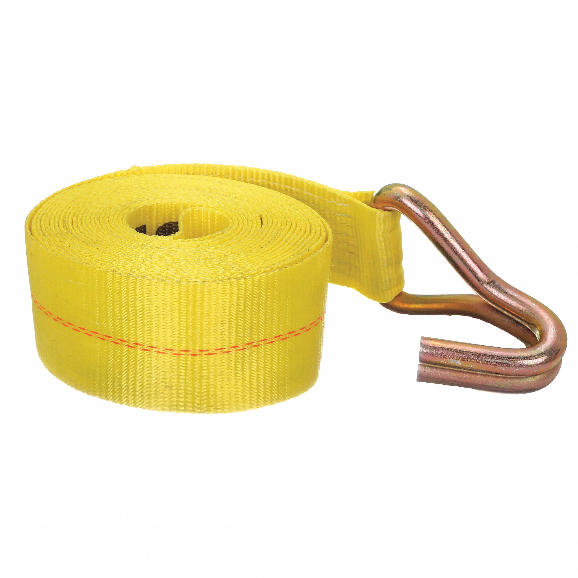 Tie Down Strap: Ratchet, Wire-Hook, Gen Purpose, 3 in Wd, 5, 000 lb WLL, Yellow, 27 ft Lg