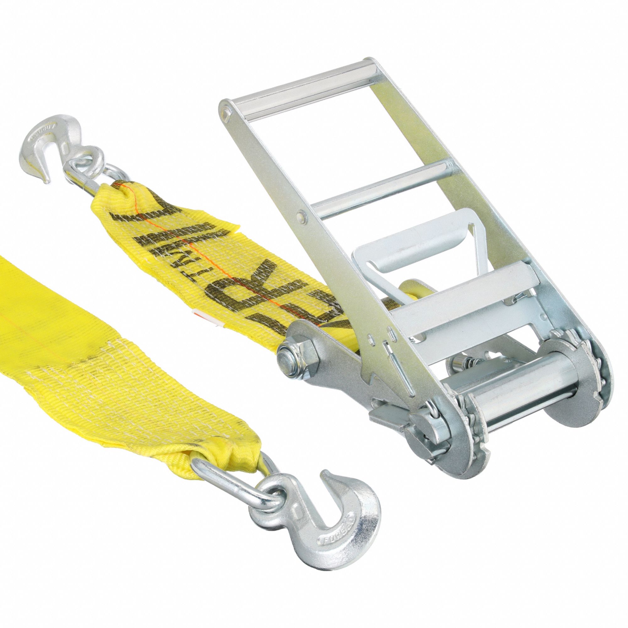 TIE DOWN STRAP, RATCHET, GRAB-HOOK, GEN PURPOSE, 4 IN W, 5,000 LB WLL, YELLOW, 27 FT L
