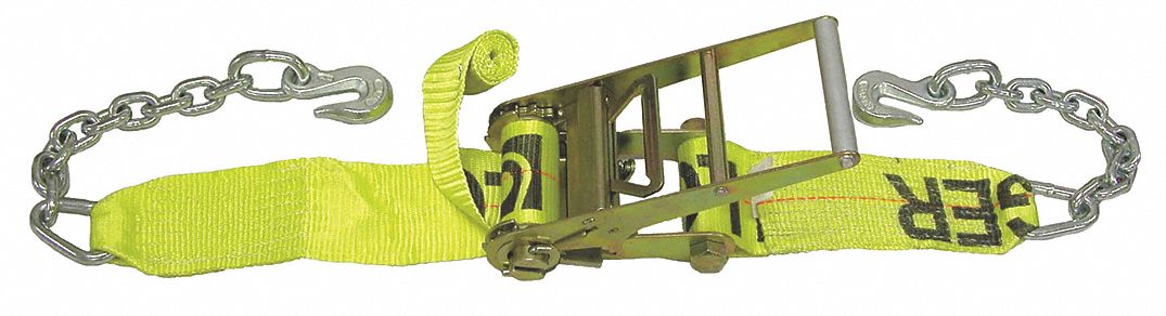 TIE DOWN STRAP, RATCHET, CHAIN EXTENSION GRAB-HOOK, GEN PURPOSE, 4 IN W, 5,000 LB WLL, YELLOW