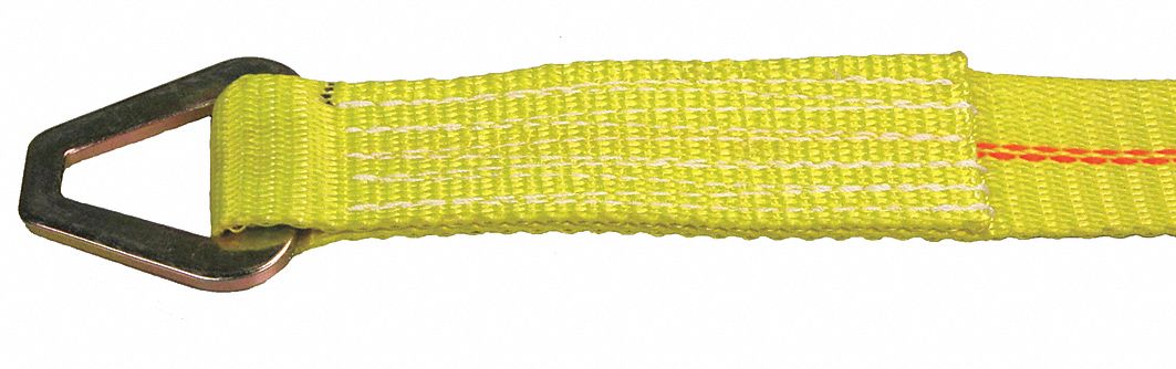 Tie Down Strap: Ratchet, D-Ring, Gen Purpose, 2 in Wd, 1, 600 lb WLL, Yellow, 30 ft Lg