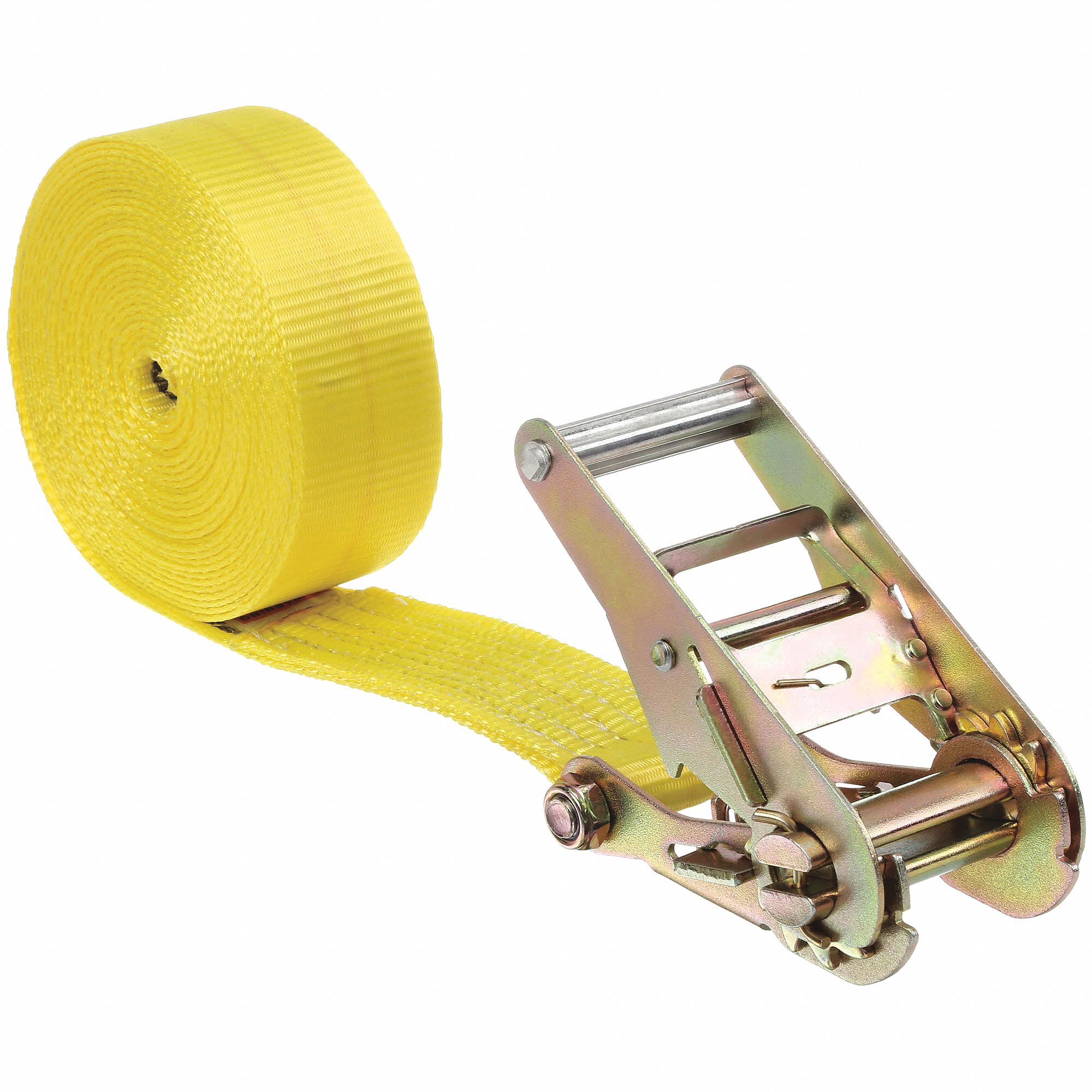 Tie Down Strap: Ratchet, Endless, Gen Purpose, 2 in Wd, 1, 600 lb WLL, Yellow, 27 ft Lg