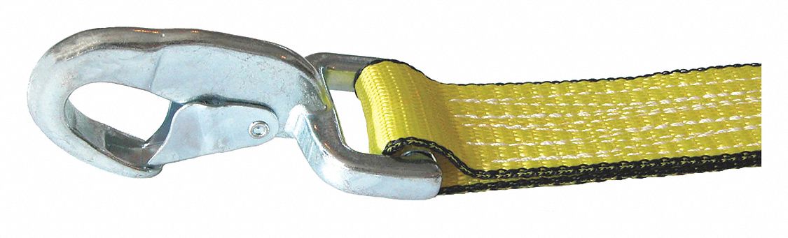 TIE DOWN STRAP, RATCHET, SNAP-HOOK, CUT-RESISTANT EDGES, 2 IN W, 3,300 LB WLL, YELLOW, 27 FT L